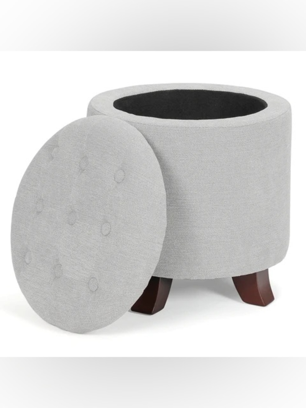 Contemporary Light Gray Fabric Storage Ottoman with Buttoned Lid ❗️😍